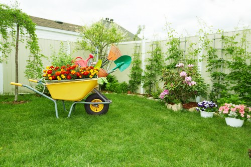 Materials being separated for recycling during a landscaping project